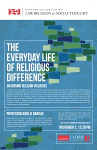 Image of event poster “The Everyday Life of Religious Difference: Governing Religion in Quebec".
