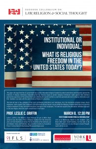 Logo for the event “Institutional or Individual: What is Religious Freedom in the United States Today?".